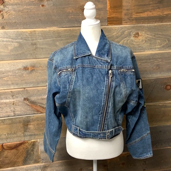 Juicy Couture NWT Denim Jean Moto Jacket Patches S - Picture 4 of 13